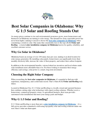 Best Solar Companies in Oklahoma-G13 Solar and Roofing Stands Out