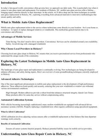 Exploring the Latest Techniques in Mobile Auto Glass Replacement in Hickory, NC