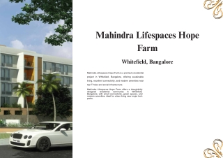Mahindra Lifespaces Hope Farm Whitefield Bengaluru – Smart Living in a Thriving