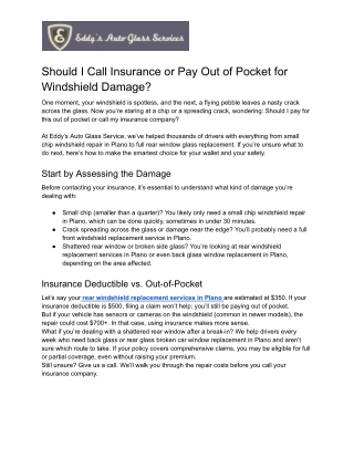 Should I Call Insurance or Pay Out of Pocket for Windshield Damage