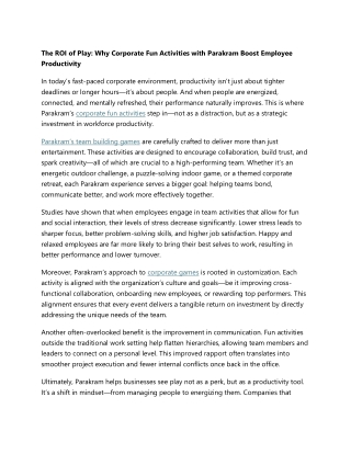 Parakram Team Building - Why Corporate Fun Activities with Parakram Boost Employee Productivity