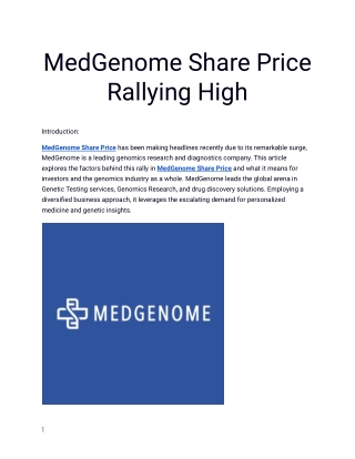 Get the Most Reliable MedGenome Share Price Updates Only on Planify