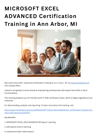 MICROSOFT EXCEL ADVANCED Certification Training in Ann Arbor, MI