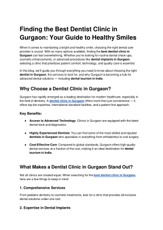 Finding the Best Dentist Clinic in Gurgaon: Your Guide to Healthy Smiles