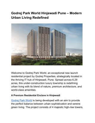 Godrej Park World Hinjewadi Pune – Modern Urban Living Redefined