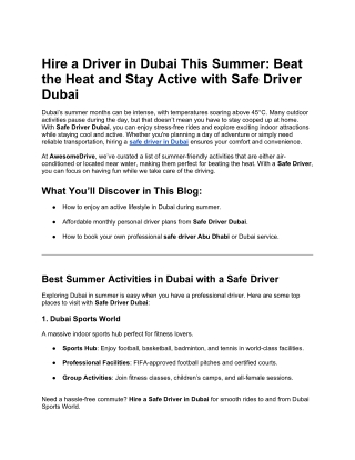 Hire a Driver in Dubai This Summer_ Beat the Heat and Stay Active with Safe Driver Dubai