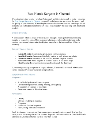 Best Hernia Surgeon in Chennai