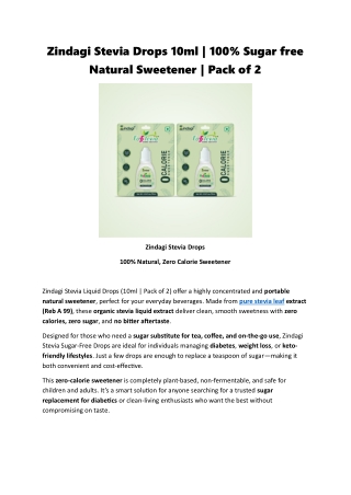 Zindagi Stevia Drops 2X 10ml | Sugar-Free Natural Sweetener