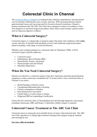 Colorectal Clinic in Chennai