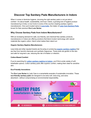 Discover Top Sanitary Pads Manufacturers in Indore