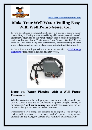 Make Your Well Water Pulling Easy With Well Pump Generator!