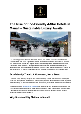 Smart Luxury: Why 4‑Star Hotels in Manali Are the New Choice for VIP Travellers