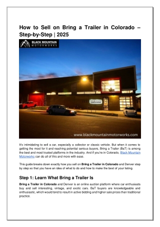 How to Sell on Bring a Trailer in Colorado – Step-by-Step | 2025