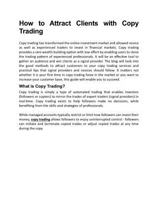 Effective Ways to Attract Clients Through Copy Trading