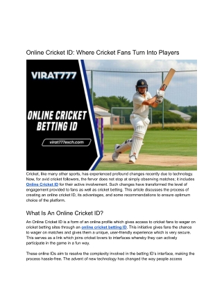 Online Cricket ID: Where Cricket Fans Turn Into Players
