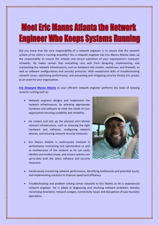 Meet Eric Manns Atlanta the Network Engineer Who Keeps Systems Running