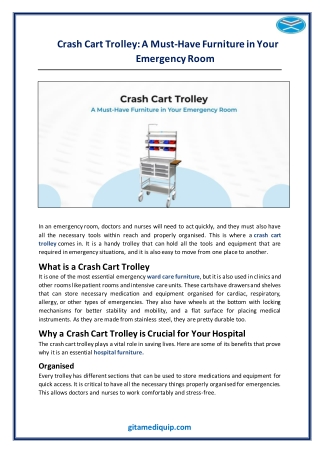 Crash Cart Trolley A Must-Have Furniture in Your Emergency Room