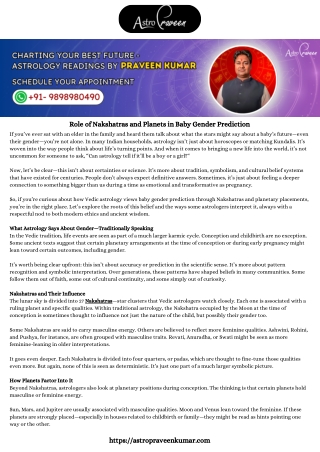 Role of Nakshatras and Planets in Baby Gender Prediction