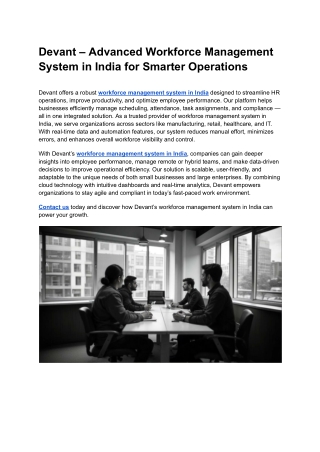 Devant – Advanced Workforce Management System in India for Smarter Operations