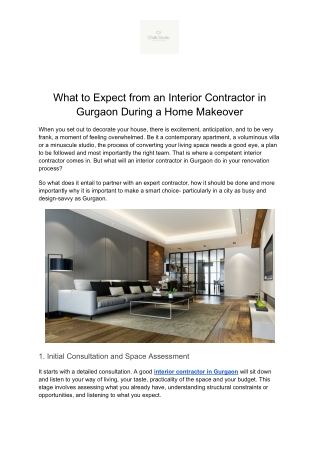 What to Expect from an Interior Contractor in Gurgaon