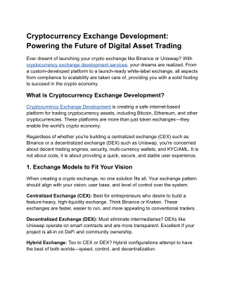 Cryptocurrency Exchange Development Powering the Future of Digital Asset Trading