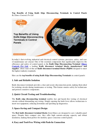 Blog 1Top Benefits of Using Knife Edge Disconnecting Terminals in Control Panels