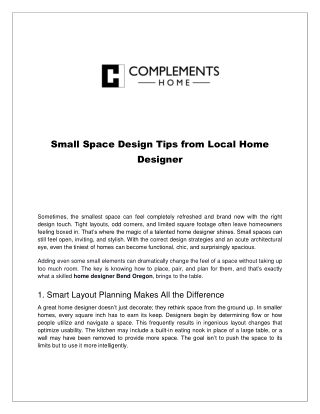 Small Space Design Tips from Local Home Designer