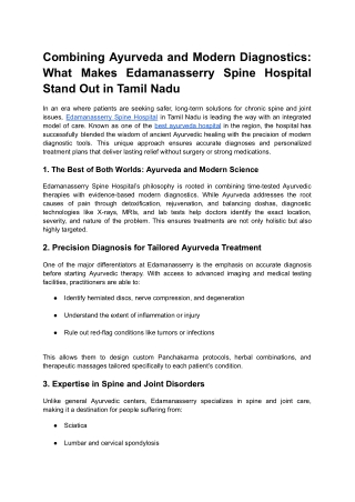 Combining Ayurveda and Modern Diagnostics_ What Makes Edamanasserry Spine Hospital Stand Out in Tamil Nadu