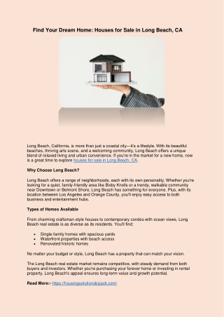 Find Your Dream Home: Houses for Sale in Long Beach, CA