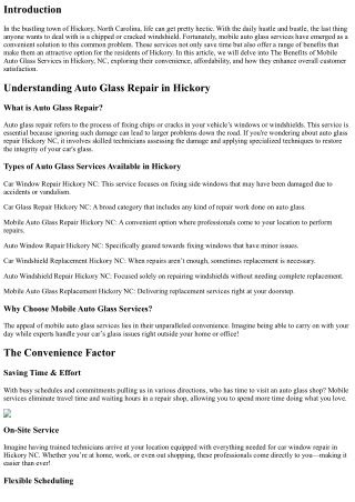 The Benefits of Mobile Auto Glass Services in Hickory, NC