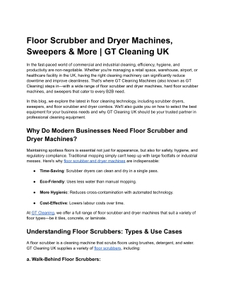 Floor Scrubber and Dryer Machines, Sweepers & More - GT Cleaning UK