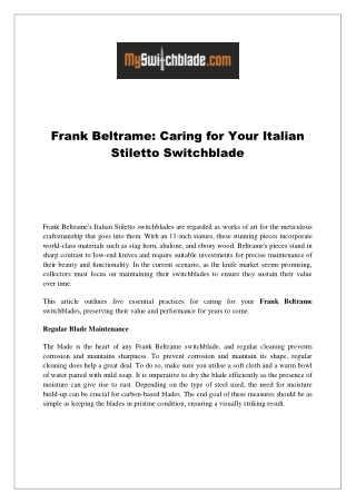 Frank Beltrame - Caring for Your Italian Stiletto Switchblade