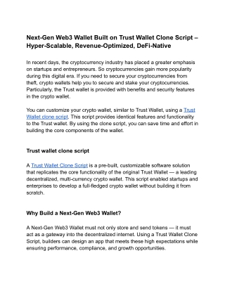 Next-Gen Web3 Wallet Built on Trust Wallet Clone Script – Hyper-Scalable, Revenue-Optimized, DeFi-Native
