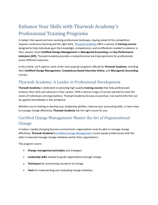 Tharwah high institute for training