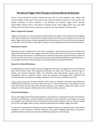 The Role of Trigger Point Therapy in Chronic Muscle Dysfunction