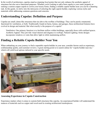 Finding a Reliable Cupola Builder Near You