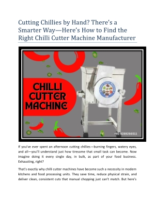 How to Find the Right Chilli Cutter Machine Manufacturer