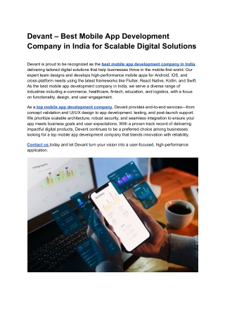 Devant – Best Mobile App Development Company in India for Scalable Digital Solutions