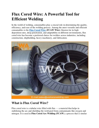 Flux Cored Wire A Powerful Tool for Efficient Welding