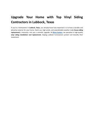 Upgrade Your Home with Top Vinyl Siding Contractors in Lubbock, Texas