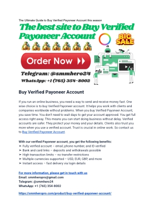 The Ultimate Guide to Buy Verified Payoneer Account this season