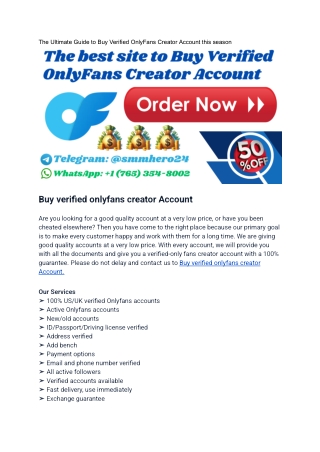 The Ultimate Guide to Buy Verified OnlyFans Creator Account this season