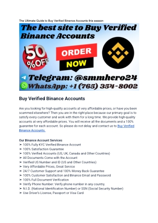 The Ultimate Guide to Buy Verified Binance Accounts this season