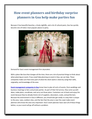 How event planners and birthday surprise planners in Goa help make parties fun