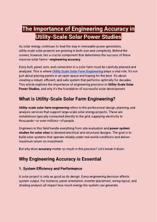 The Importance of Engineering Accuracy in Utility-Scale Solar Power Studies