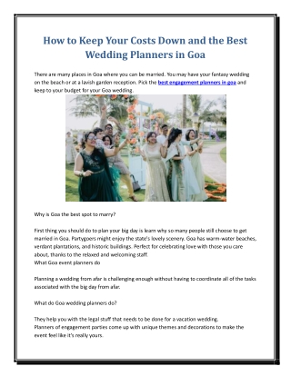 How to Keep Your Costs Down and the Best Wedding Planners in Goa