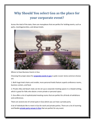 Why Should You select Goa as the place for your corporate event
