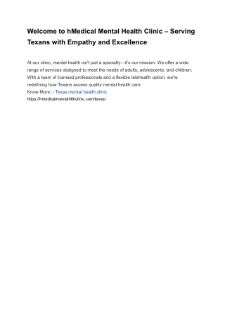 Welcome to hMedical Mental Health Clinic – Serving Texans with Empathy and Excellence