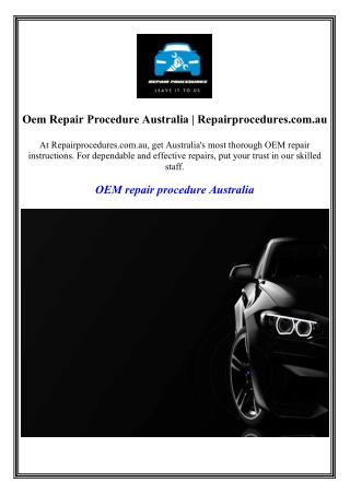 Oem Repair Procedure Australia  Repairprocedures.com.au