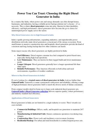 Diesel Generator in India